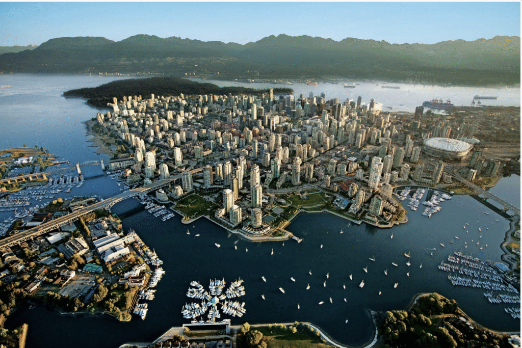 Letecký pohľad na Vancouver, Kanada