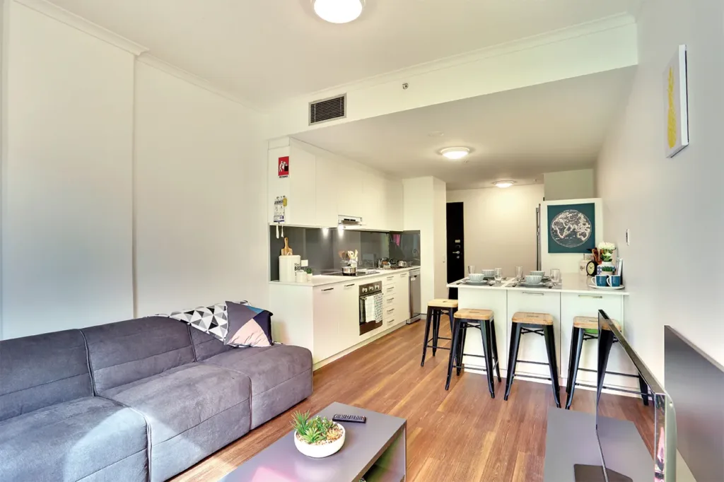 Kuchynka a obývačka v ELC Premium Apartment